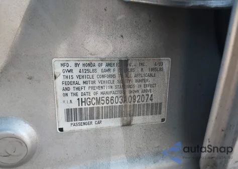 2003 Honda Accord 2.4 Ex из США, поврежденный, VIN 1HGCM56603A092074